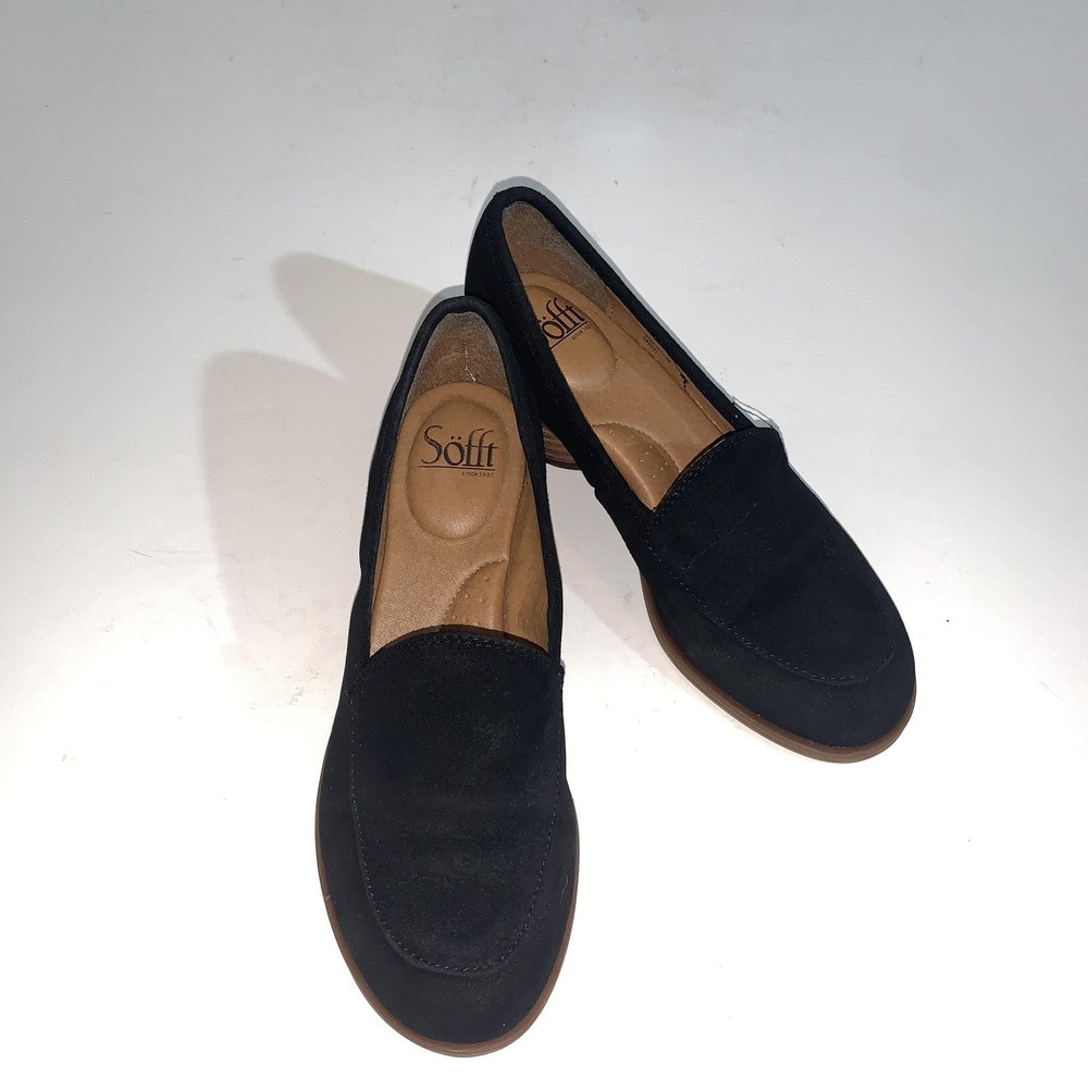 Sofft Shoes Womens Size 7.5 Black Suede Loafers Slip On Comfort Casual